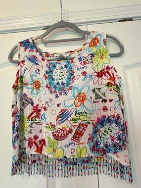 Key Lime Pie 2-Piece Beach Doodle Print Tank Top and Pants Set